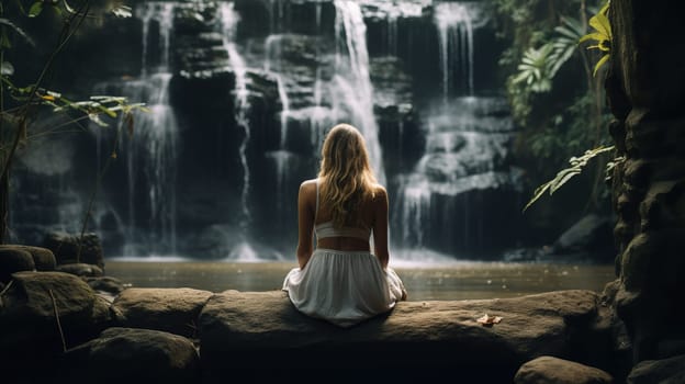 woman meditation by the waterfall --ar 16:9 --v 5.2 Job ID: 46a29e38-3d5f-4387-9f13-ad35fcf596f9