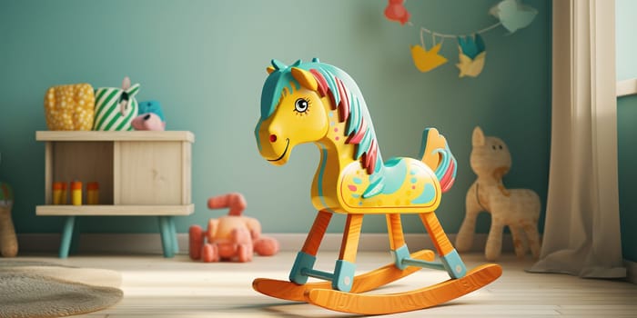 Rocking horse in a children room, child toy