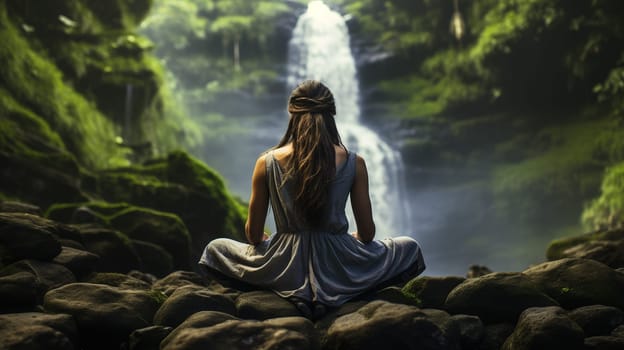 woman meditation by the waterfall --ar 16:9 --v 5.2 Job ID: 521cf4b5-6c07-4946-94d8-fc10670a7068