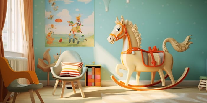 Rocking horse in a children room, child toy