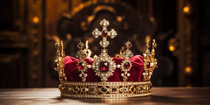 The queen gold crown with a rare diamonds and colorful unique gems