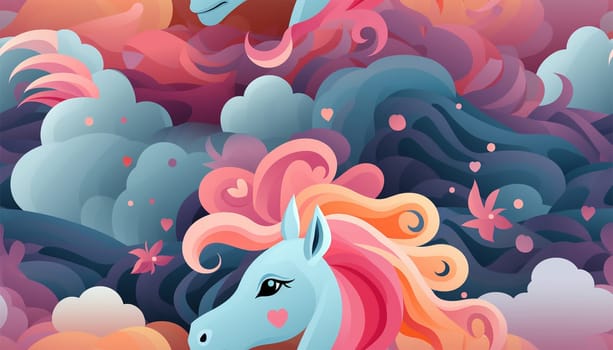 Unicorn design pattern landscape fantasy. Seamless kids princess style and unicorn illustration background pattern pastel