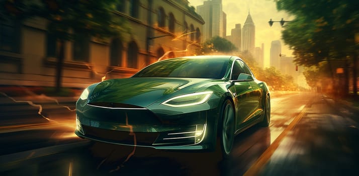 Illustration of muscle car on the night street. High quality photo