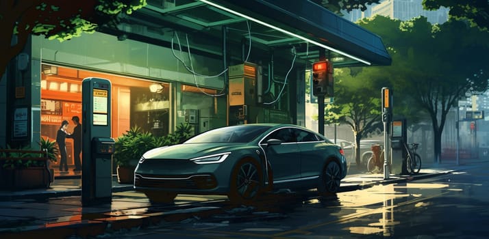 Illustration of muscle car on the night street. High quality photo