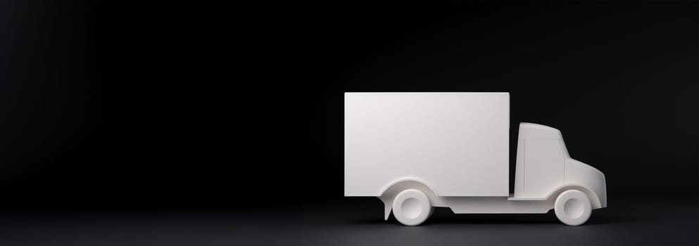 3D delivery truck mockup van on black background, lorry, side view. White empty van template for advertising. Freight transportation, delivery of goods, goods, products. Modern flat illustration isolated. Copy space transportation concept Space for text