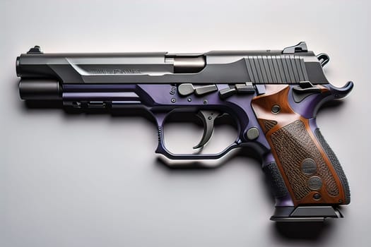 Semi-automatic handgun on a solid color background. Close-up. ai generative