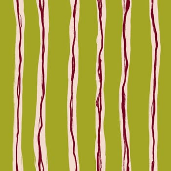 Hand drawn seamless pattern of vertical bright red green stripes, summer vibrant striped background, modern trendy contemporary fabric print, saturated energetic colors, rainbow design dopamin. Wobbly brushstokes