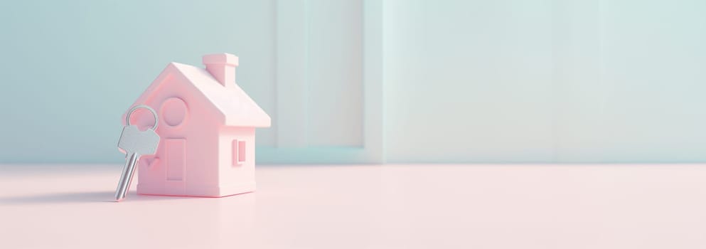 Miniature house pastel 3d illustration of a small house. Concept for buying or renting new house. Real estate investment Mortgage Copy space New home Space for text