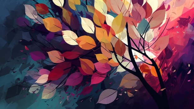 Polygonal image of colorful autumn foliage. High quality illustration