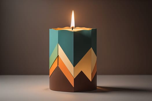 Creative burning candle on a wooden background. ai generative