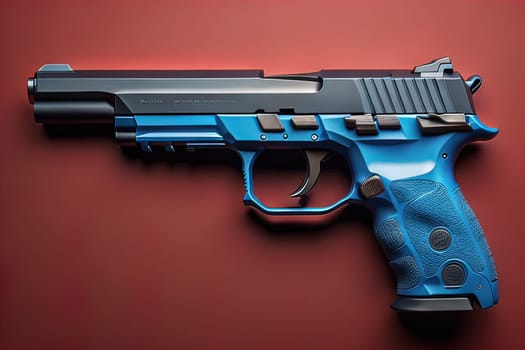 Semi-automatic handgun on a solid color background. Close-up. ai generative