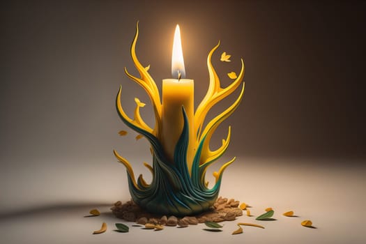 Creative burning candle on a wooden background. ai generative