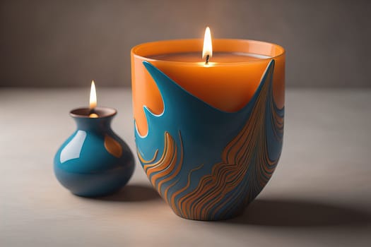 Creative burning candle on a wooden background. ai generative
