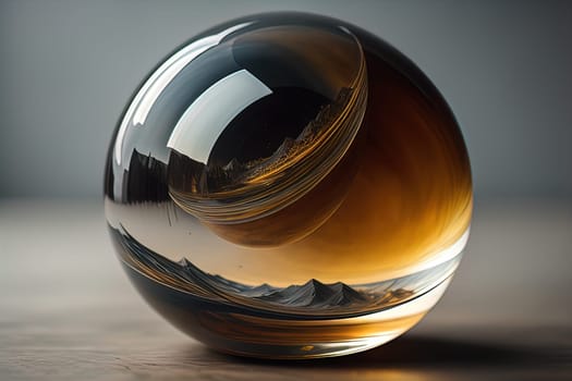 Transparent crystal ball on a wooden table. ai generative