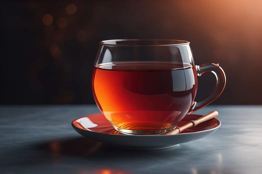 Cup of tea with mint leaves on wooden table, closeup. ai generative