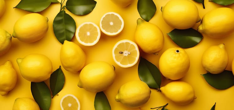 citric organic natural fruit sweet juicy view yellow isolated fresh group healthy ingredient close-up bright minimal lemon top food colorful background summer. Generative AI.