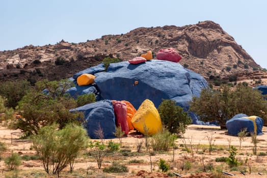 Famous painted rocks in the Tafraoute valley in South Morocco