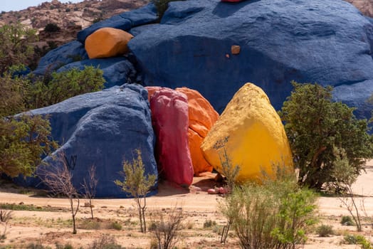 Famous painted rocks in the Tafraoute valley in South Morocco