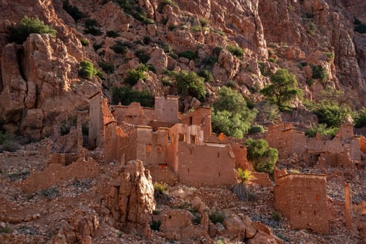 Beautiful little village Oumesnat with typical clay houses in the Anti-Atlas mountains of Morocco