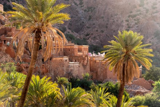 Beautiful little village Oumesnat with typical clay houses in the Anti-Atlas mountains of Morocco