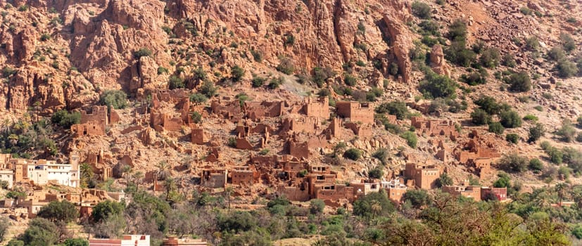 Beautiful little village Oumesnat with typical clay houses in the Anti-Atlas mountains of Morocco