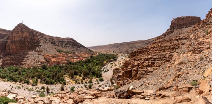 Panoramic view of famous Amtoudi gorge in the Anti-Atlas mountains, Morocco