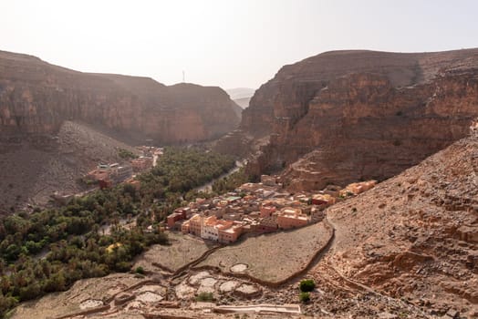 Panoramic view of famous Amtoudi gorge in the Anti-Atlas mountains, Morocco