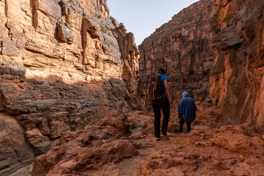 Hiking through the iconic Amtoudi canyon in the Anti-Atlas, Morocco