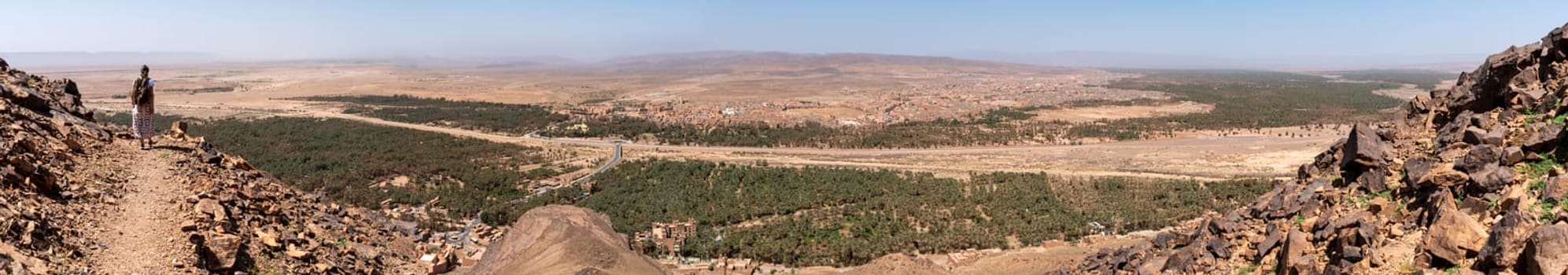 Magnificent panoramic view from Mount Zagora into the Draa valley, Morocco