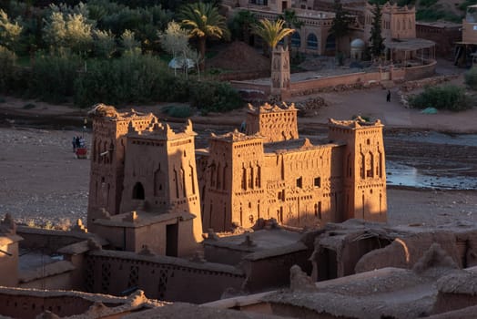 Scenic historic clay houses in the ancient UNESCO town of Ait Ben Haddou in Morocco