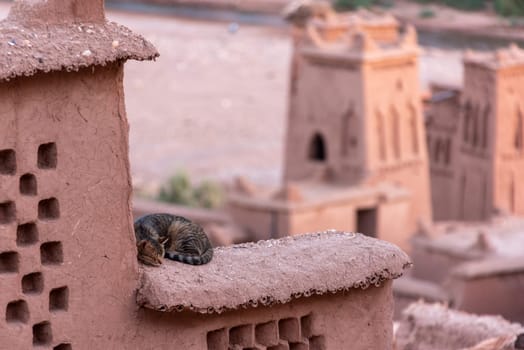 Scenic historic clay houses in the ancient UNESCO town of Ait Ben Haddou in Morocco