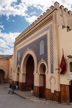 Famous town gate Bab Boujloud in the medina of Fes, Morocco