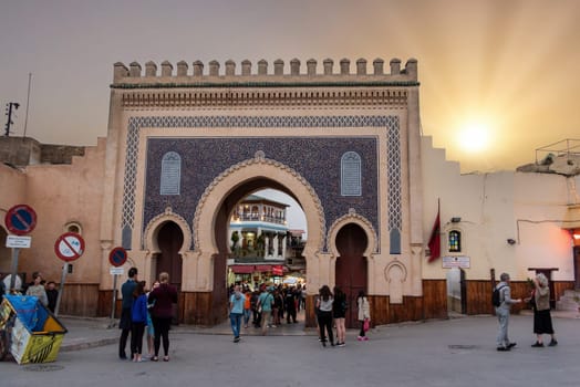 Famous town gate Bab Boujloud in the medina of Fes, Morocco