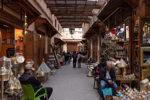 Famous Seffarine souk in the medina of Fes, Morocco