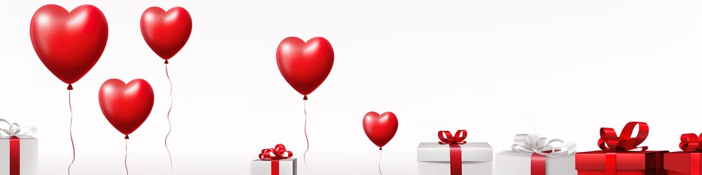 Valentine love balloons as banner, card sent, often anonymously, on St. Valentine's Day February 14 to a person one loves or is attracted to