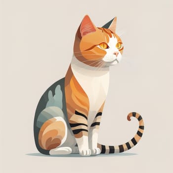 Cute cat sitting on the floor. Vector illustration in retro style. ai generative