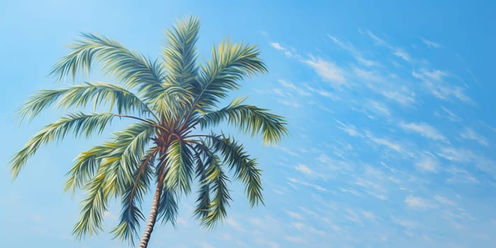 Beach palm tree over a blue sky, nature concept