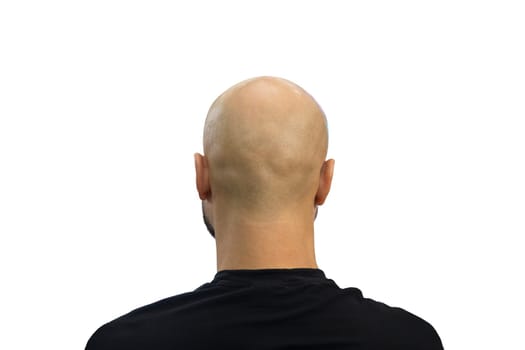 bald man in t-shirt rear view, baldness, brutality