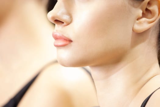 beautiful girl and plump lips, change in appearance