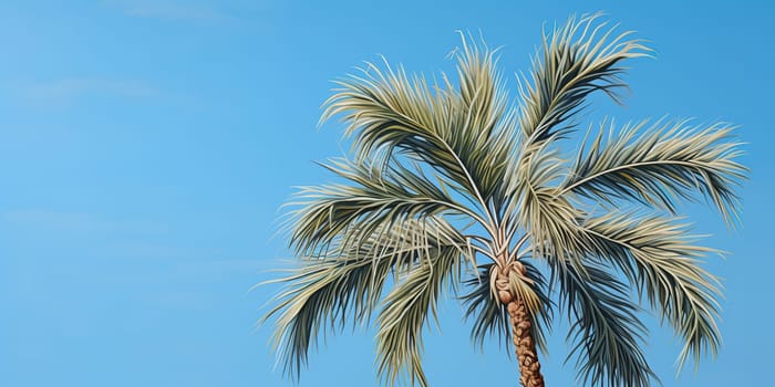 Beach palm tree over a blue sky, nature concept