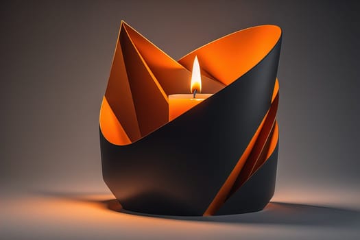 Creative burning candle on a wooden background. ai generative
