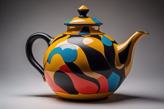 A ceramic teapot on a colid color background. ai generative