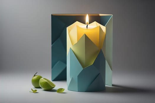 Creative burning candle on a wooden background. ai generative
