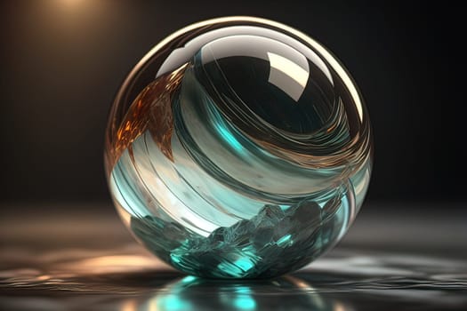 Transparent crystal ball on a wooden table. ai generative