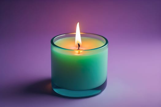 Creative burning candle on a wooden background. ai generative