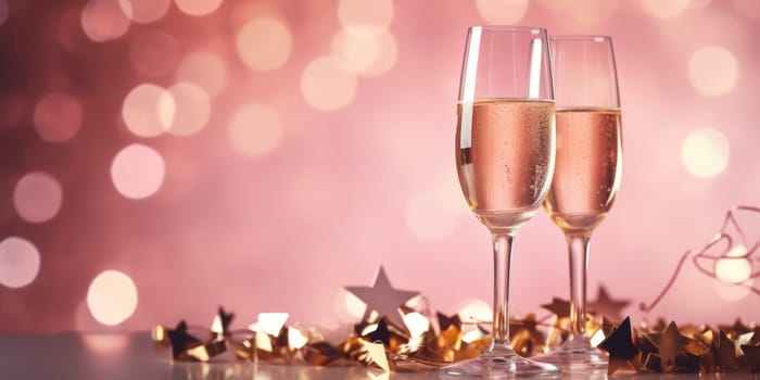 pink bokeh abstract background and champagne. AI Generated