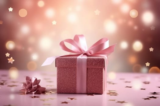 pink bokeh abstract background and gift box. AI Generated