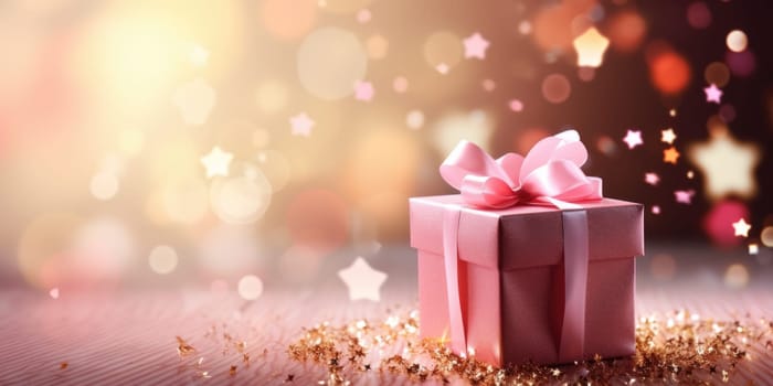 pink bokeh abstract background and gift box. AI Generated