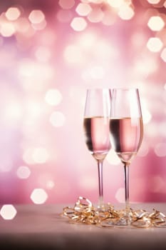 pink bokeh abstract background and champagne. AI Generated