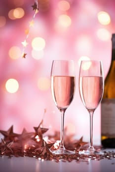 pink bokeh abstract background and champagne. AI Generated